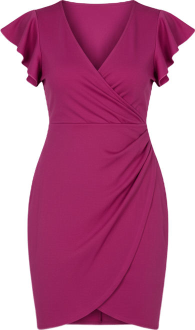 Women's V-Neck Ruffle Sleeve Knee Length Dress