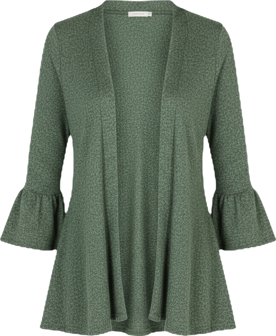 Women's Knit Three Quarter Bell Sleeve Open Cardigan Sweater