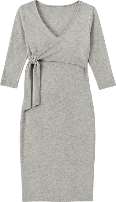 Maternity V Neck Wrap 3/4 Sleeve Nursing Dress