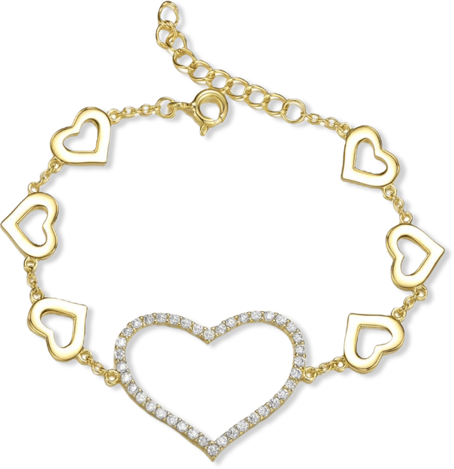 Dazzling 14K Gold Plated Cubic Zirconia Heart Halo Charm Bracelet