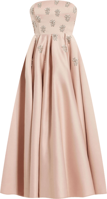 Women's Crystal Embellished Strapless Satin A-Line Dress