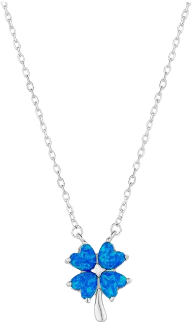 Women's Blue Opal Four Leaf Clover Sterling Silver Necklace