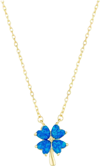 Women's Blue Opal Four Leaf Clover Sterling Silver Necklace