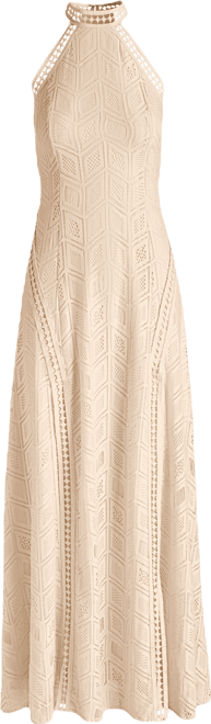 High Neck Pointelle Maxi Dress - Tan/Off White | Boston Proper