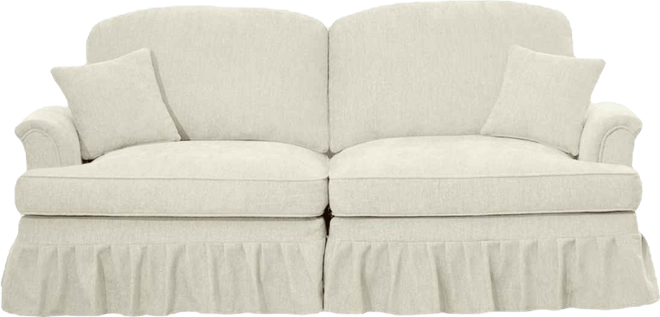 Mid Century Chenille Loveseat Sofa with Flared Arms & Spindle Legs