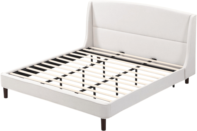 King Size Bed Frame Upholstered Platform Bed with Wingback Headboard