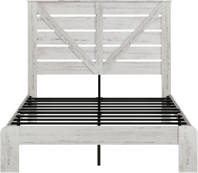 Queen White Wood Platform Bed Frame, Headboard, Under Bed Storage