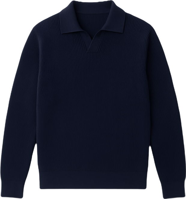 Men's Cotton-Blend Ribbed Polo Sweater