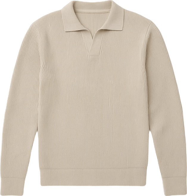 Men's Cotton-Blend Ribbed Polo Sweater