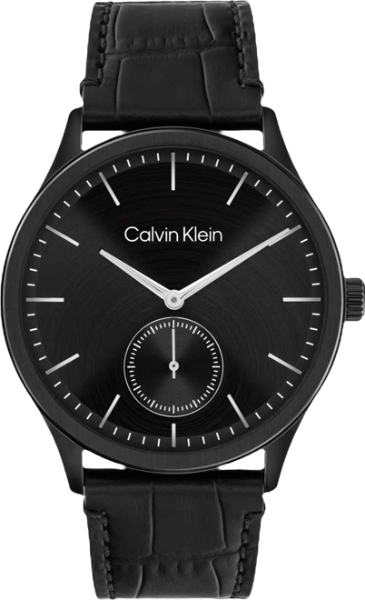 Men's Tailored Black Leather Strap Watch, 42mm