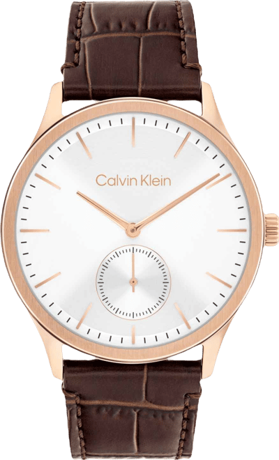 Men's Tailored Dark Brown Leather Strap Watch, 42mm