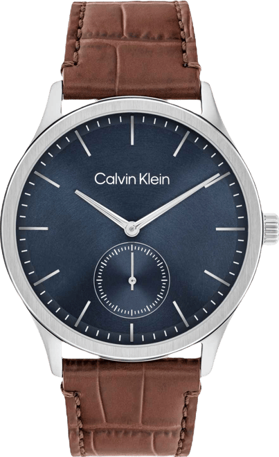 Men's Tailored Brown Leather Strap Watch, 42mm