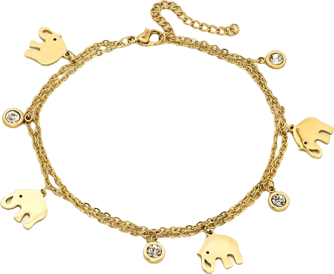 18K Gold Plated Stainless Steel Elephant Charm Adjustable Anklet