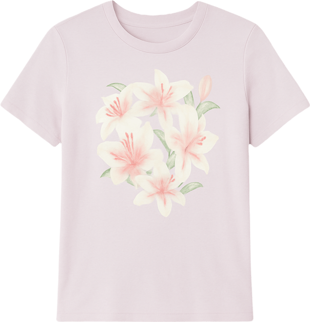 Juniors' Lily Flower Crewneck Short-Sleeve T-Shirt