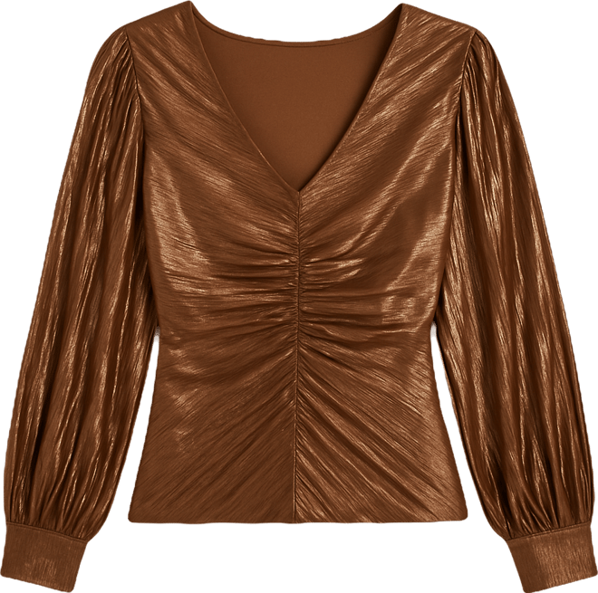 Women's V-Neck Long Bishop-Sleeve Top