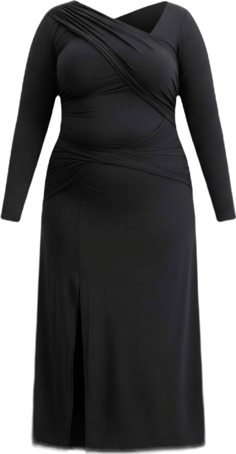 Trendy Plus Size Asymmetrical-Neck Midi Dress, Macy's Exclusive