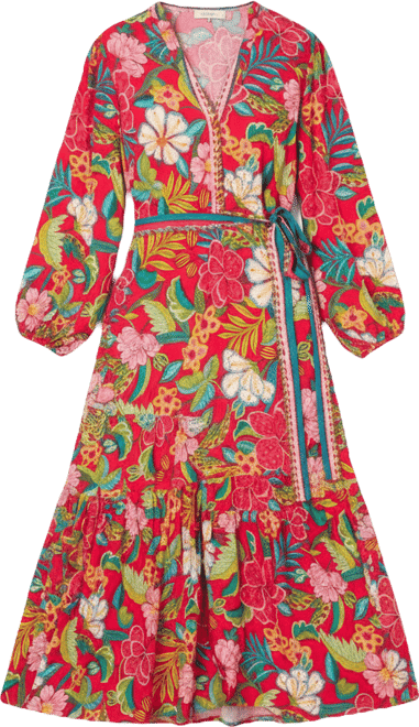 Women's V-Neck Printed Midi Dress