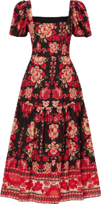 Women's Printed Puff-Sleeve Midi Dress