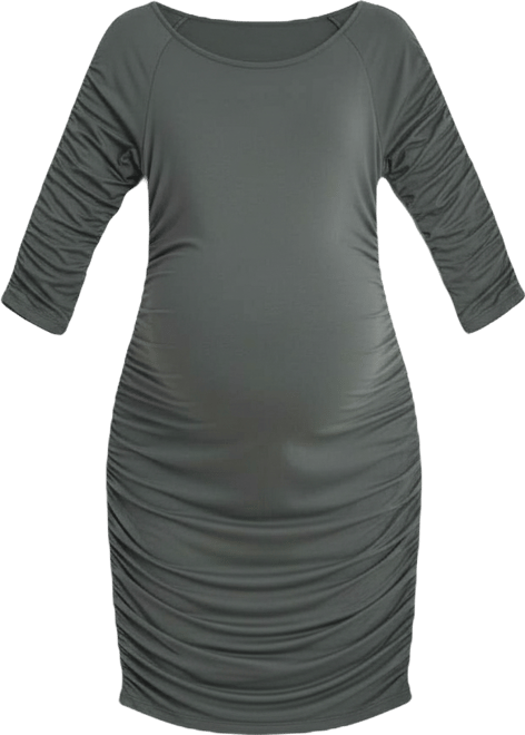 Maternity Bodycon Scoop Neck Side Ruched Dress