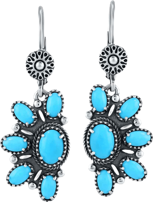Sterling Silver Half Cluster Sleeping Beauty Turquoise Lever Back Earrings