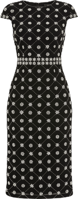 Women's Hand Embellished High Neck Cap Sleeve Midi Dress