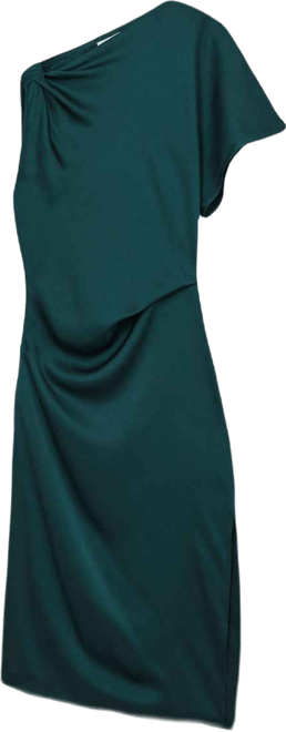 Reiss Kenzie - Teal Green Kenzie Satin Asymmetric Draped Midi Dress, 4