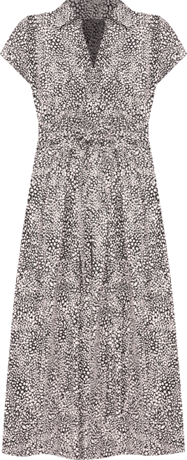 Petite Printed Belted Short-Sleeve Midi Shirtdress