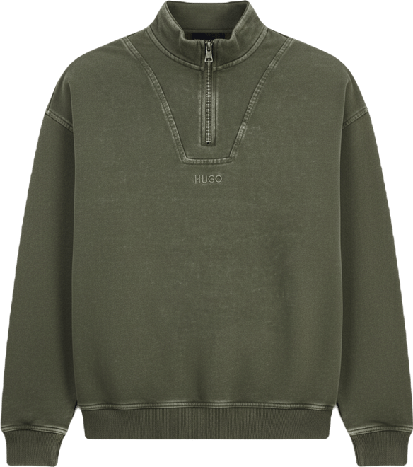 Men's Distressed Logo Quarter-Zip Sweater