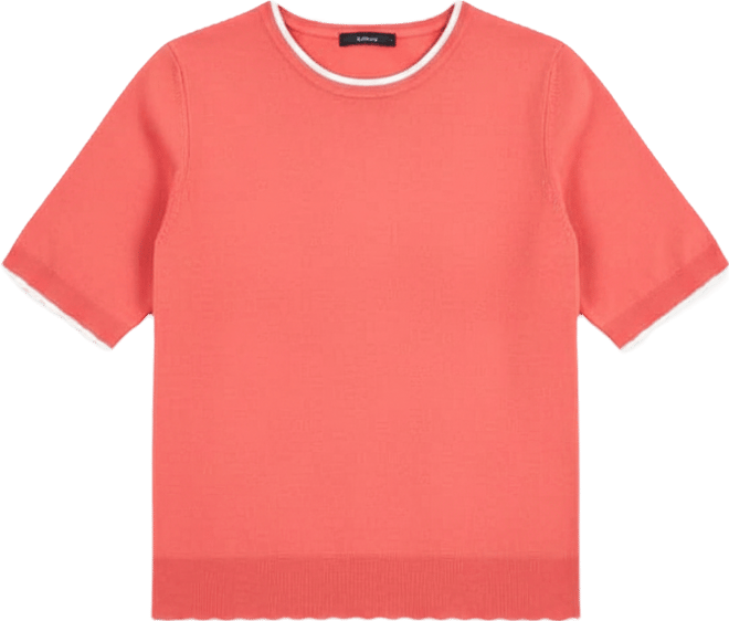 Nautica Women's Scallop-Trim Short Sleeve Crewneck Sweater