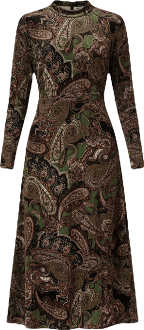 Women's Midi Velvet Printed Long-Sleeve Dress