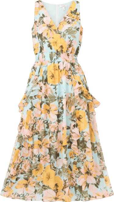 Women's Sleeveless V-Neck Ruffle Maxi Dress