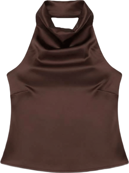 Women's Satin Effect Backless Cowl Neck Top