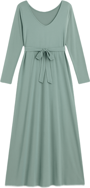 Maternity V Neck Long Sleeve Tie Waist Maxi Dress