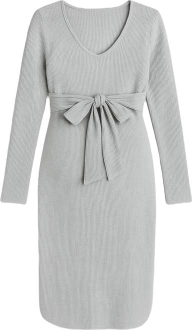 Maternity Ribbed Knit Tie-Front V Neck Dress
