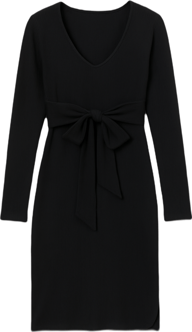 Maternity Ribbed Knit Tie-Front V Neck Dress