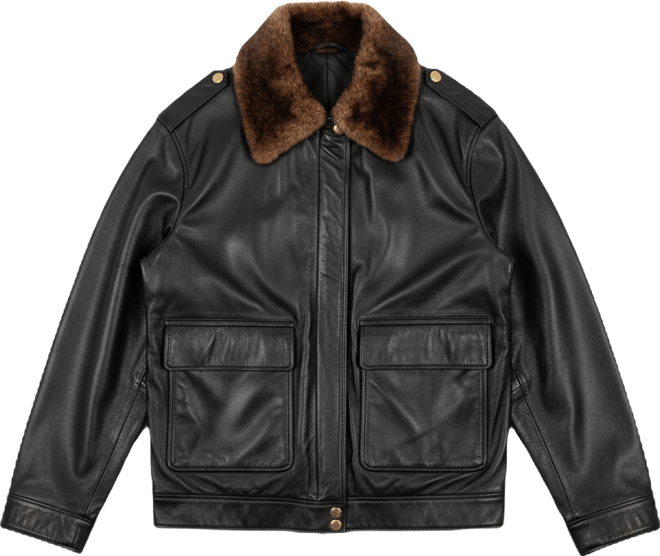 Women's Leather Jacket with Detachable Shearling Collar