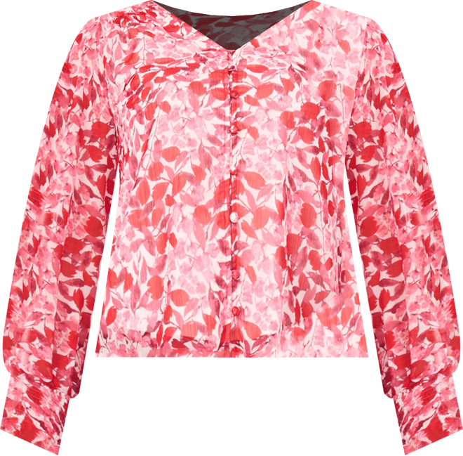 Women's V-Neck Button-Front Smocked-Shoulder Top