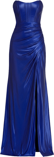 Juniors' Strapless Front Slit Long Gown