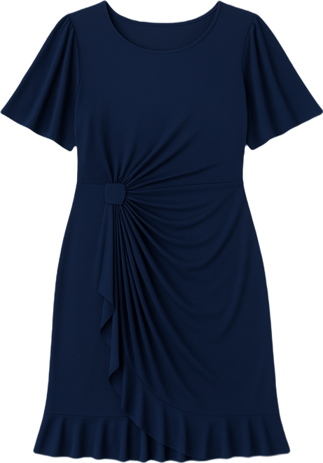Plus Size Round-Neck Drape-Front Flutter-Sleeve Dress