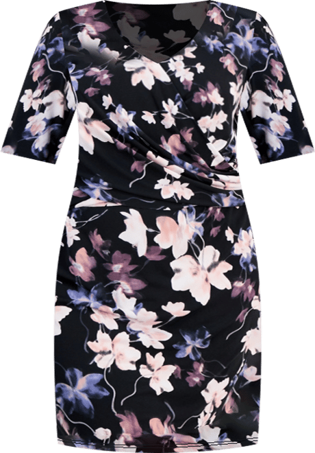 Plus Size Printed Faux-Wrap Sheath Dress