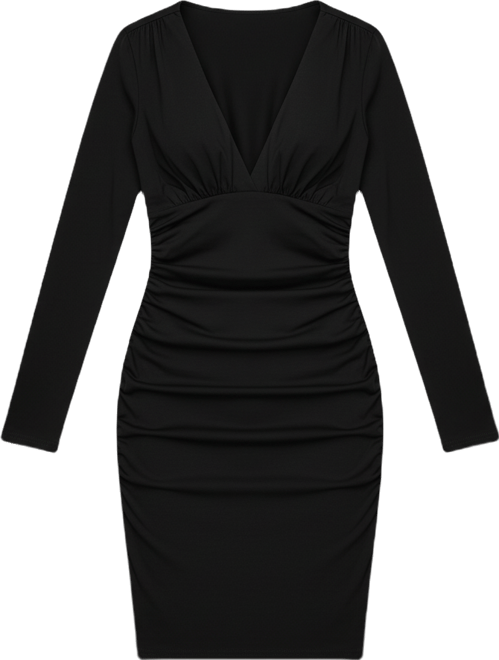Women's Shapewear Long Sleeve V-Neck Ruched Bodycon Midi Dress
