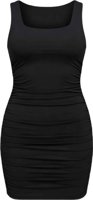 Women's Shapewear Square Neck Sleeveless Ruched Bodycon Mini Dress