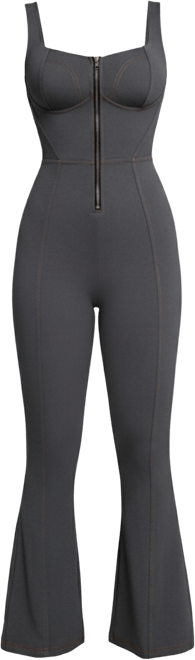 Women's Shapewear Sculpting Denim Tank Flare Leg Jumpsuit