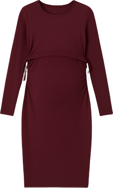 Women's Bodycon Long Sleeve Side Ties Maternity Nursing Dress