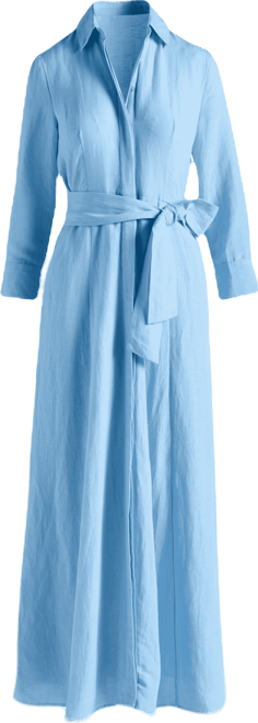 Linen Three Quarter Sleeve Maxi Shirt Dress - Airy Blue | Boston Proper