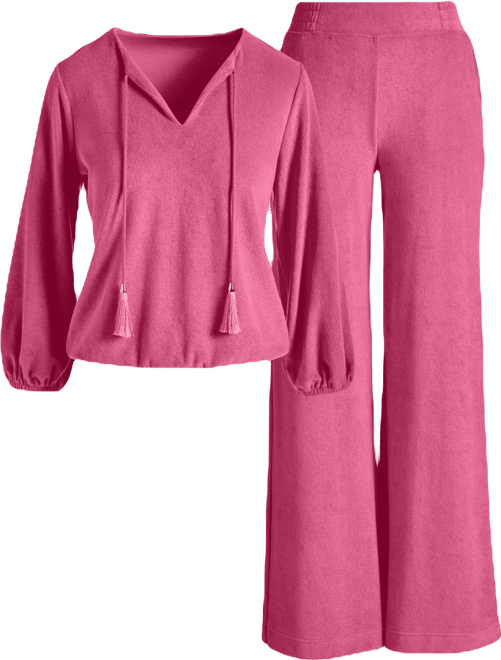 Beach Terry Puff Sleeve Pullover and Pant Set Primrose Pink