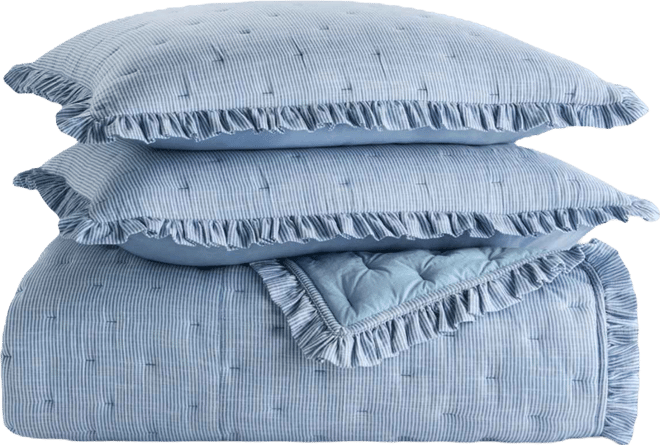 Ruffle Pinstripe 3-Pc. Quilt Set, Full/Queen, Macy's Exclusive