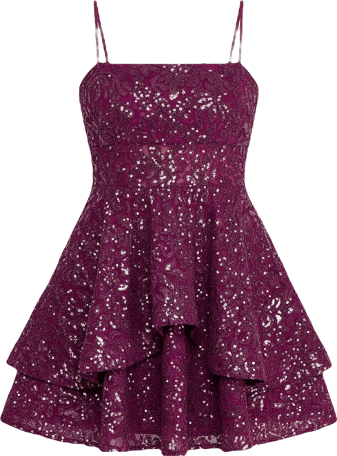 Emerald Sundae Juniors' Sequined Square-Neck Dress