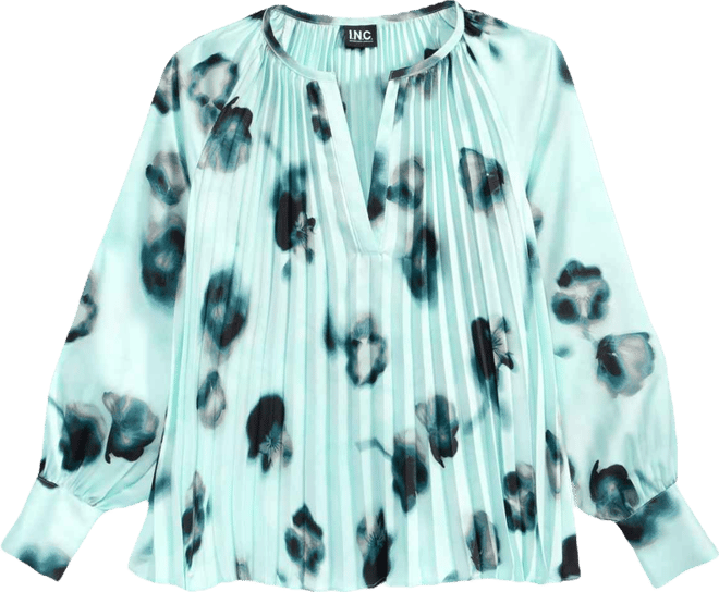 I.n.c. Concepts Women's Long Sleeve Printed Pleated Blouse, Macy's Exclusive