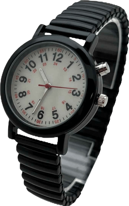 Black Stretch Band Easy Read Nurse Watch with Second Hand Women Watch